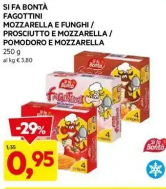DPiù SI FA BONTÀ FAGOTTINI MOZZARELLA E FUNGHI / PROSCIUTTO E MOZZARELLA / POMODORO E MOZZARELLA 250 g offerta