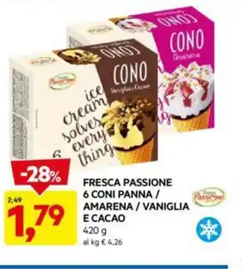 DPiù FRESCA PASSIONE 6 CONI PANNA / AMARENA/VANIGLIA E CACAO offerta