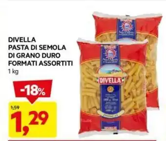 DPiù DIVELLA PASTA DI SEMOLA DI GRANO DURO FORMATI ASSORTITI 1 kg offerta