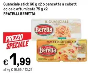 Guanciale stick 60 g x2 o pancetta a cubetti dolce o affumicata 75 g x2 FRATELLI BERETTA
