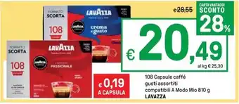 Iper La Grande 108 Capsule caffé gusti assortiti compatibili A Modo Mio 810 g LAVAZZA offerta