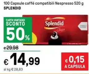 Iper La Grande 100 Capsule caffé compatibili Nespresso 520 g SPLENDID offerta