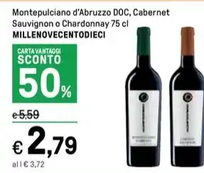 Iper La Grande Montepulciano d'Abruzzo DOC, Cabernet Sauvignon o Chardonnay 75 cl MILLENOVECENTODIECI offerta