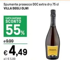 Iper La Grande Spumante prosecco DOC extra dry 75 cl VILLA DEGLI OLMI offerta