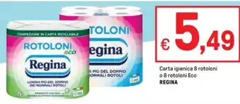 Iper La Grande Carta igienica 8 rotoloni o 8 rotoloni Eco REGINA offerta
