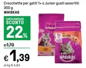 Iper La Grande Crocchette per gatti 1+ o Junior gusti assortiti 300 g WHISKAS offerta