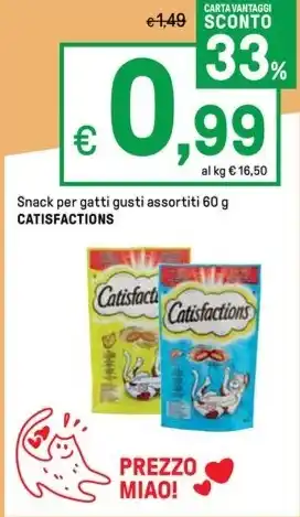 Iper La Grande Snack per gatti gusti assortiti 60 g CATISFACTIONS offerta