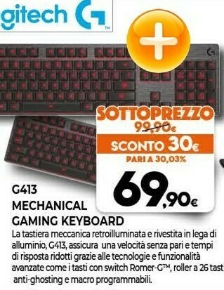 Expert Logitech G G413 Gaming Keyboard Tastiera USB QWERTY Inglese US Nero offerta