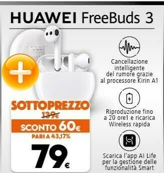 Huawei FreeBuds 3, Ricarica Veloce Via Cavo offerta di Expert