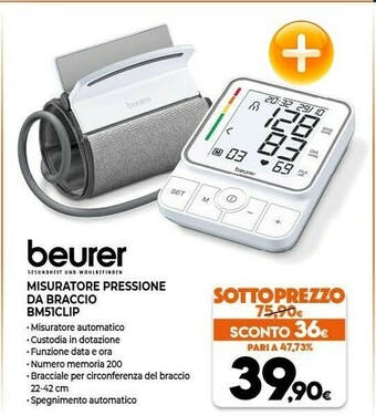Expert Beurer Misuratore Pressione Da Braccio BM51CLIP offerta