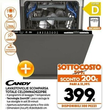 Expert Candy Brava CELDIMN 4D622PBE Lavastoviglie A Scomparsa Totale 16 Coperti C offerta