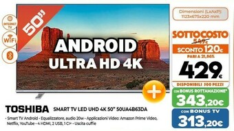 Expert Toshiba 50UA4B63DA TV 127 Cm (50") 4K Ultra HD Smart TV Wi-Fi Argento offerta