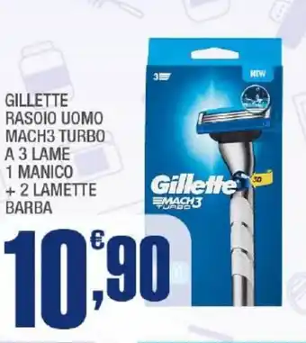 Splendidi e Splendenti GILLETTE RASOIO UOMO MACH3 TURBO A 3 LAME 1 MANICO + 2 LAMETTE BARBA offerta