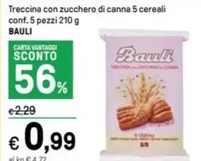 Iper La Grande Treccina con zucchero di canna 5 cereali conf. 5 pezzi 210 g BAULI offerta