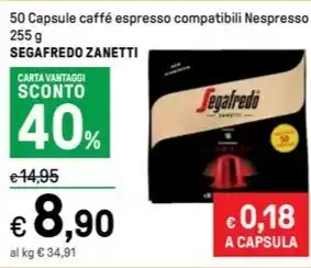 Iper La Grande 50 Capsule caffé espresso compatibili Nespresso SEGAFREDO ZANETTI offerta