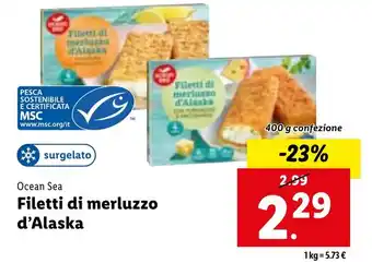 Lidl Ocean Sea Filetti di merluzzo d'Alaska 400 g confezione offerta
