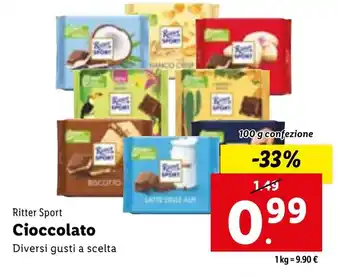 Lidl Ritter Sport Cioccolato Diversi gusti a scelta 100 g confezione offerta