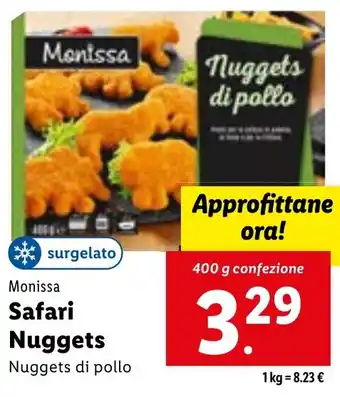 Lidl Monissa Safari Nuggets Nuggets di pollo 400 g confezione offerta
