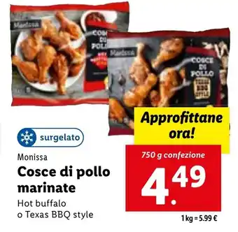 Lidl Monissa Cosce di pollo marinate 750 g confezione offerta