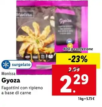 Lidl Monissa Gyoza Fagottini con ripieno 400 g confezione offerta
