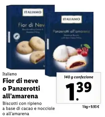 Lidl Italiamo Fior di neve o Panzerotti all'amarena 140 g confezione offerta
