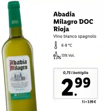 Lidl Abadia Milagro DOC Rioja 0,75 l bottiglia offerta