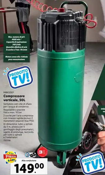 Lidl PARKSIDE Compressore verticale, 50L offerta