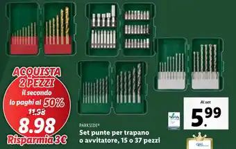 Lidl PARKSIDE Set punte per trapano o avvitatore, 15 o 37 pezzi offerta