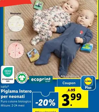 Lidl lupilu Pigiama intero per neonati offerta
