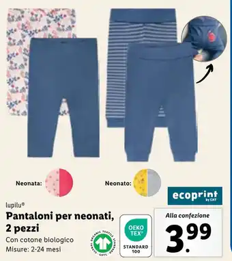 Lidl Lupilu Pantaloni per neonati, 2 pezzi offerta