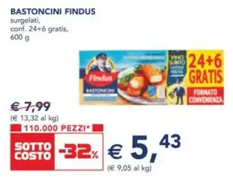 Esselunga BASTONCINI FINDUS surgelati, conf. 24+6 gratis, 600 g offerta
