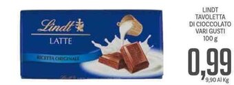 Supermercati Piccolo Lindt Tavoletta Di Cioccolato Vari Gusti 100 g offerta
