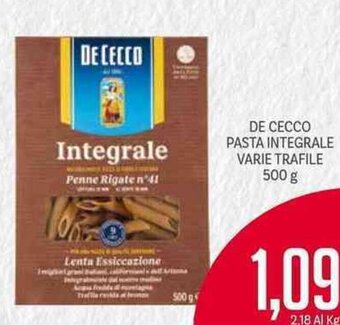 Supermercati Piccolo De Cecco Pasta Integrale Varie Trafile 500 g offerta