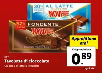 Lidl Novi Tavolette di cioccolato 100 g confezione offerta