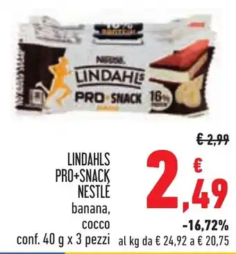 Conad LINDAHLS PRO+SNACK NESTLE banana, cocco conf. 40 g x 3 pezzi offerta