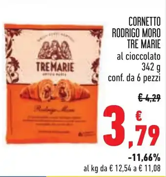 Conad CORNETTO RODRIGO MORO TRE MARIE al cioccolato 342 g conf. da 6 pezzi offerta