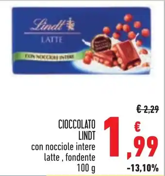 Conad CIOCCOLATO LINDT con nocciole intere latte, fondente 100 g offerta