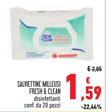 Conad SALVIETTINE MILLEUSI FRESH & CLEAN disinfettanti conf. da 20 pezzi offerta