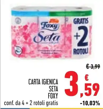 Conad CARTA IGIENICA SETA FOXY conf. da 4 + 2 rotoli gratis offerta