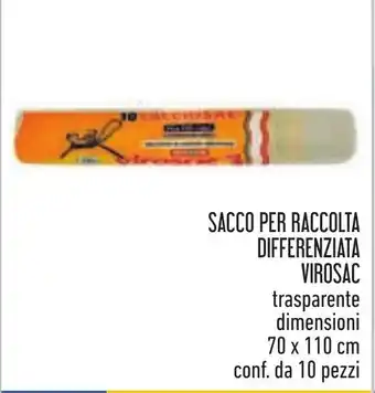 Conad SACCO PER RACCOLTA DIFFERENZIATA VIROSAC trasparente dimensioni 70 x 110 cm conf. da 10 pezzi offerta