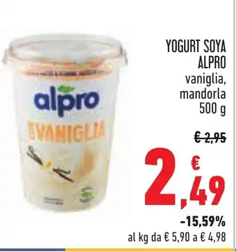 Conad YOGURT SOYA ALPRO vaniglia, mandorla 500 g offerta
