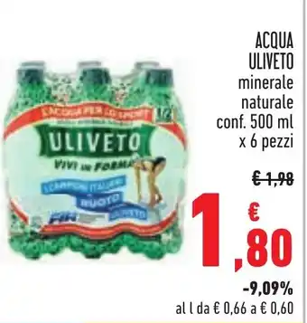 Conad ACQUA ULIVETO minerale naturale conf. 500 ml x 6 pezzi offerta