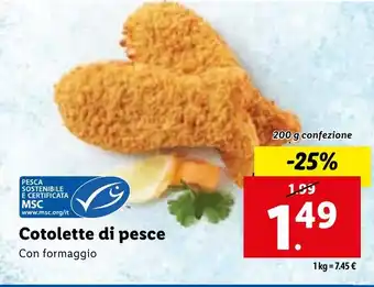 Lidl Cotolette di pesce Con formaggio 200 g confezione offerta