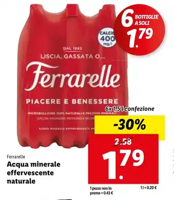 Lidl Ferrarelle Acqua minerale effervescente naturale 6x1,5l confezione offerta