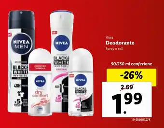 Nivea Deodorante Spray o roll 50/150 ml confezione