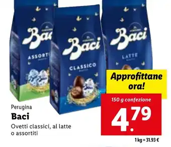 Lidl Perugina Baci Ovetti classici, al latte o assortiti 150 g confezione offerta