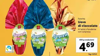 Lidl Favorina Uovo di cioccolato 400 g confezione offerta