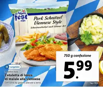 Lidl Alpenfest Style Cotoletta di lonza di maiale alla viennese 750 g confezione offerta