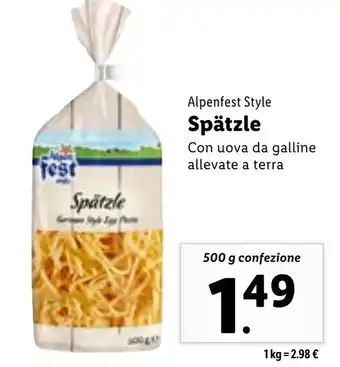 Lidl Alpenfest Style Spätzle 500 g confezione offerta