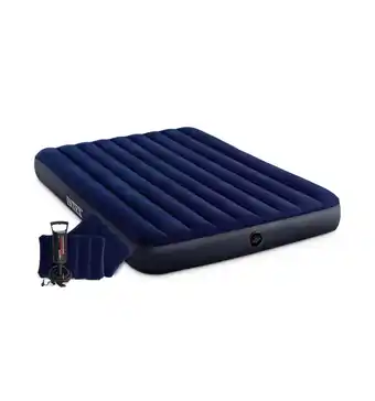 Eurobrico Materasso matrimoniale gonfiabile intex 'airbed dura-beam standard classic downy' colore blu con pompa manuale e due cuscini, offerta